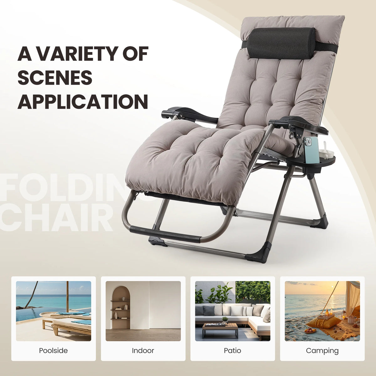 Naipo Zero Gravity Chair, Outdoor Foldable Padded Lounge Chair Recliner with Side Table, 353lbs Lounge Chair Sleep Relaxing, Winner
