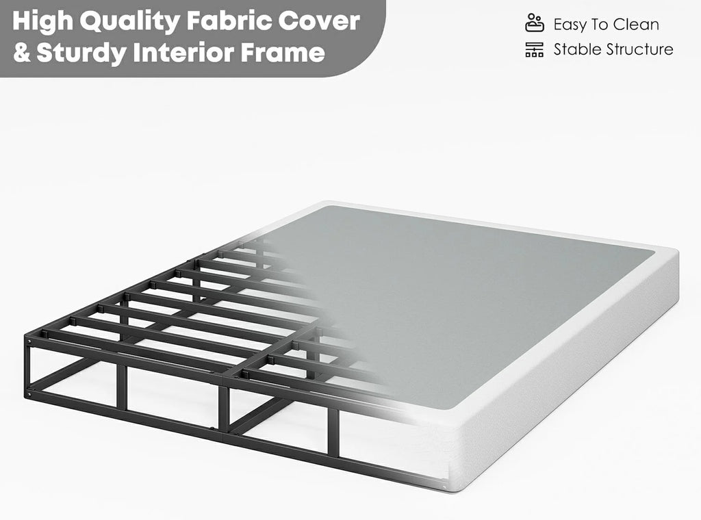 ULIESC 9 inch Queen Metal Box Spring, Sturdy Mattress Foundation, Fabric Cover Included, Easy Assembly