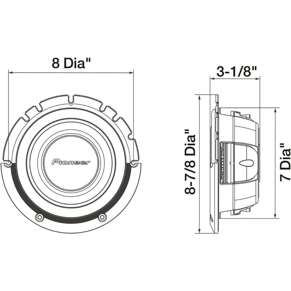 x2 Pioneer TS-A2000LD2 8" 250W RMS Power 2 Ohms DVC Shallow Mount Car Subwoofer