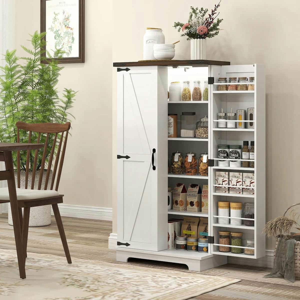 Spaco 17-Tier Kitchen Small Pantry Cabinet with 2 Doors and 6 Adjustable Shelves, Cabinet Pantry, Freestanding 5-Tier Shelving Pantries for Kitchen Storage, Gray