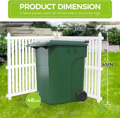36"W X 45"H Outdoor Privacy Screen, Vinyl Air Conditioner Fence with Metal Stake, No Dig Trash Can Enclosure for Outside- 2 PVC Panels, White, Vertical
