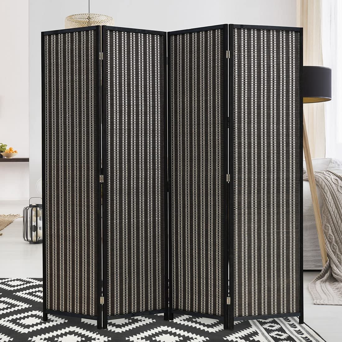 JOSTYLE 4-Panel Room Divider 6ft Tall Extra Wide Folding Privacy Screen with Diamond Double-Weave Divider for Room Separation Freestanding Red Brown