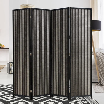 JOSTYLE 4-Panel Room Divider 6ft Tall Extra Wide Folding Privacy Screen with Diamond Double-Weave Divider for Room Separation Freestanding Red Brown