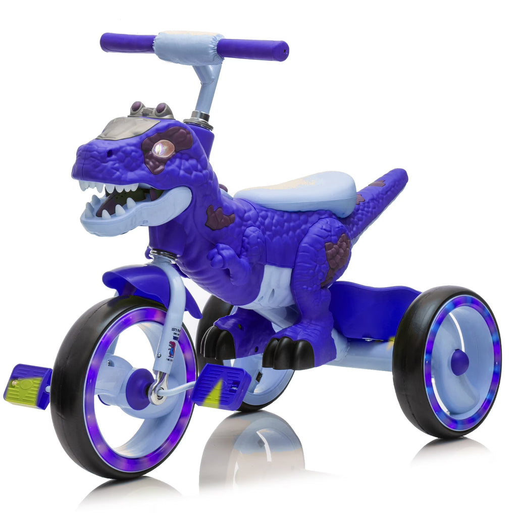 Xuanlur Kids Ride on Dinosaur Tricycle, Toddlers Kid Trike with Wide Flash Wheels, Anti-Slip Pedals, Rear Basket, Music & LED Lights, Toddler Bike Toys Gift for 3-6 Year Old Boys & Girls (Green)