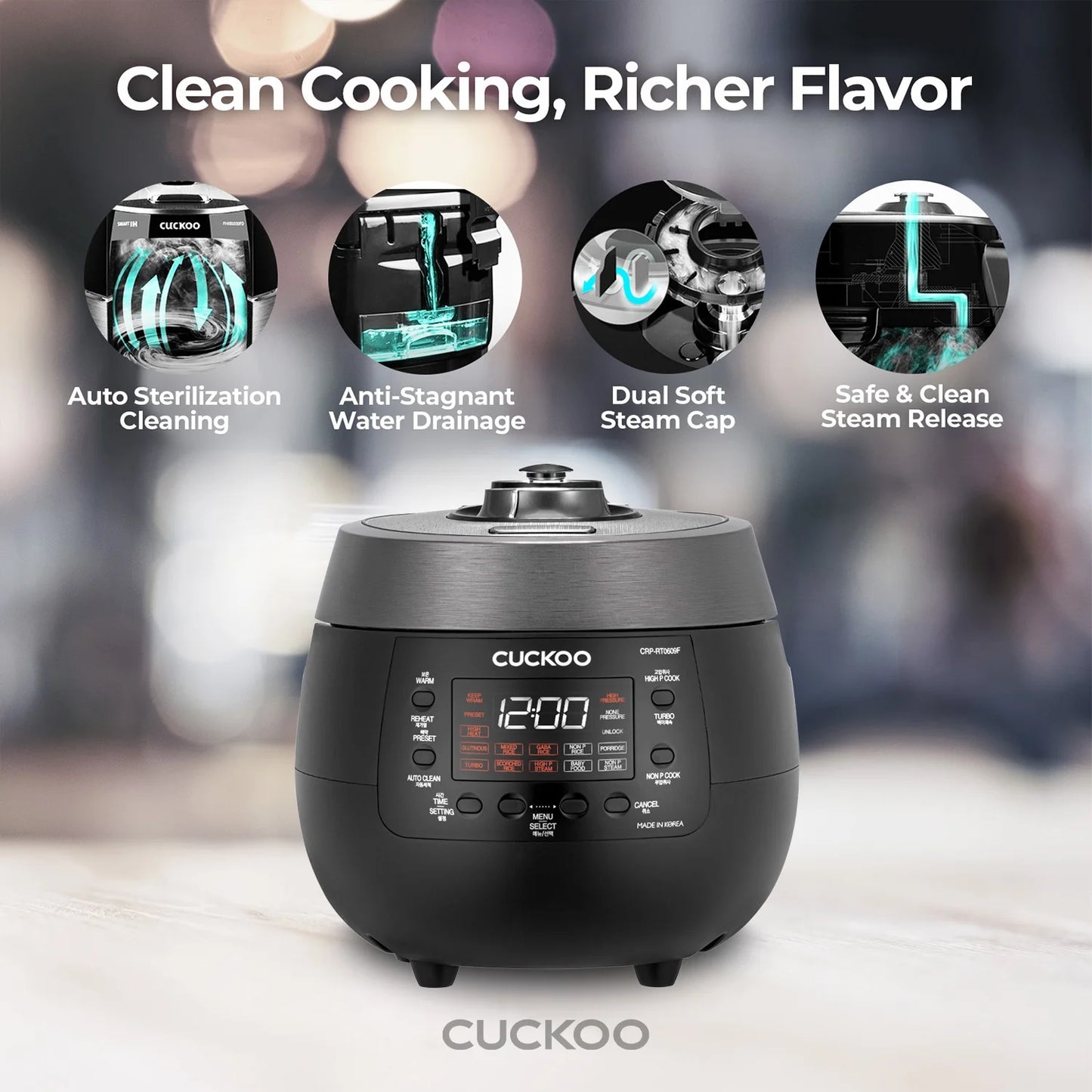 CUCKOO CRP-RT0609FB 6-Cup (Uncooked) / 12-Cup (Cooked) Twin Pressure Rice Cooker & Warmer with Nonstick Inner Pot, 14 Menu Options, Safe Steam Release, 3 Voice Guide, Auto Clean (Black)