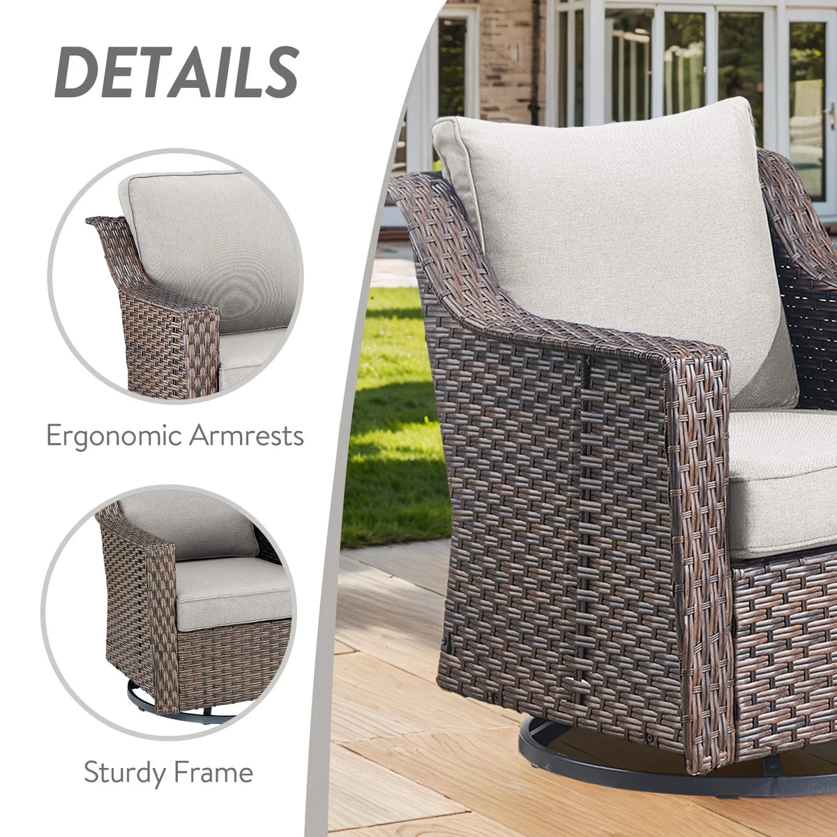 POCASSY Wicker Outdoor Couch, Brown Wicker Sofa Outdoor Furniture with All Weather Rattan and Olefin Cushion for Balcony, Backyard, Porch, Brown/Gray