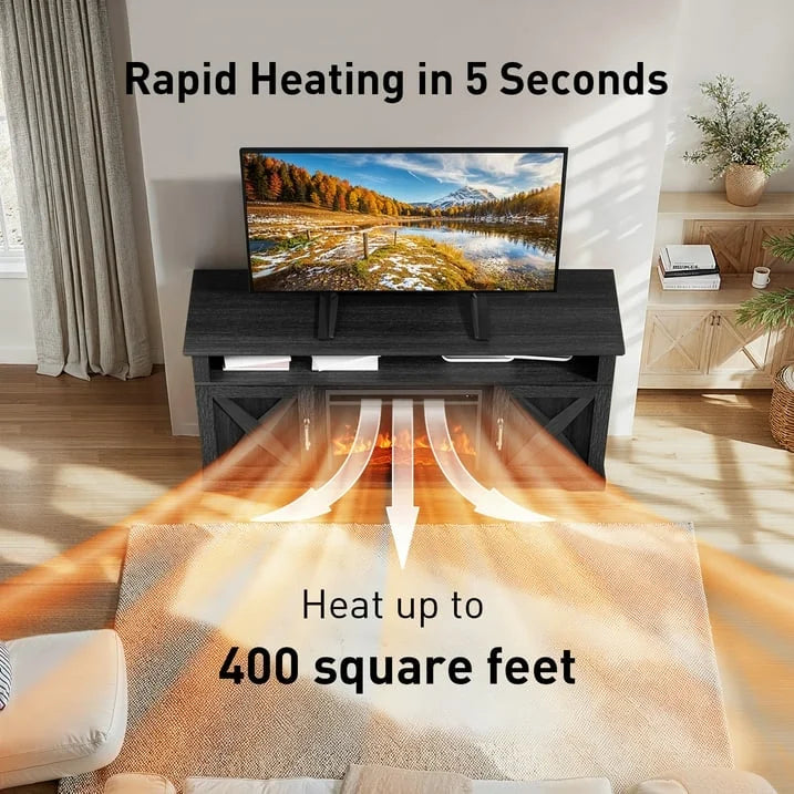 Electric Fireplace TV Stand for TVs up to 75", Farmhouse Entertainment Center with Fireplace, Grey