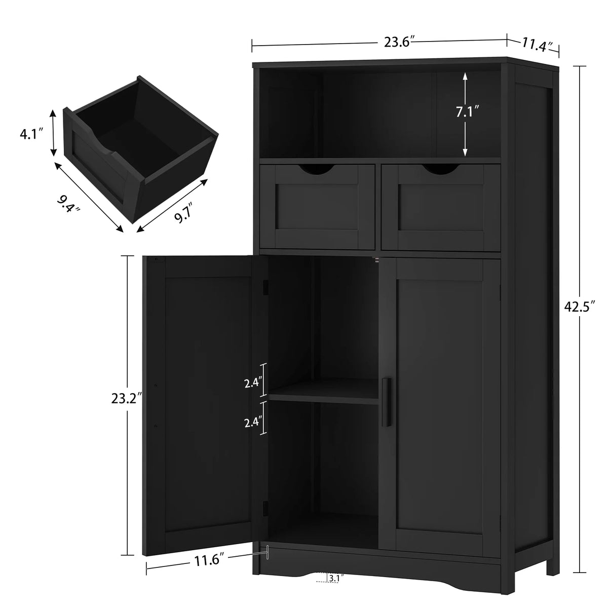 FANGSUM Rattan Storage Cabinet with 2 Drawers & 2 Shelves, Floor Cabinet for Living Room