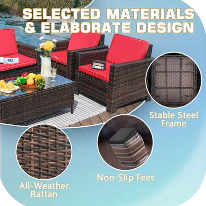 Lacoo 4 Pieces Patio Furniture Sets Rattan Chair Wicker Conversation Sofa Set Outdoor Tble and Chairs for Backyard Porch Garden Poolside Balcony, White