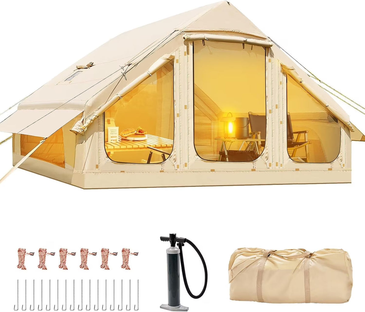 NAIZEA Inflatable Tents for Camping, Blow Up Tent with Hand Pump, Easy Setup Inflatable Hot Tent with Stove Jack, Waterproof Oxford Air Glamping Tents for Camping Adult 4-6 Person