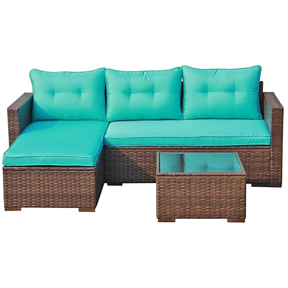 3 Piece Patio Furniture Sets,  Outdoor All-Weather Wicker Sectional Sofa Set, Beige