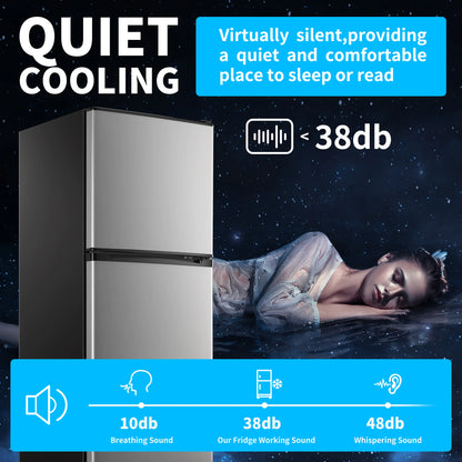 4.5 Cu. ft. Compact Refrigerator 2 Door with Freezer,5 Adjustable Thermostat & 4 Removable Glass Shelves