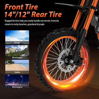 GT73 PRO 338 NM Electric Dirt Bike for Adults,3000W(Peak)Dual Motor 50Mph Max Speed,60V 50MPH 36.4AH Dual Battery Ebike,85 Miles Range, 25" Motorcycle Tires, All-Terrain for Mountain, Snow, UL2849