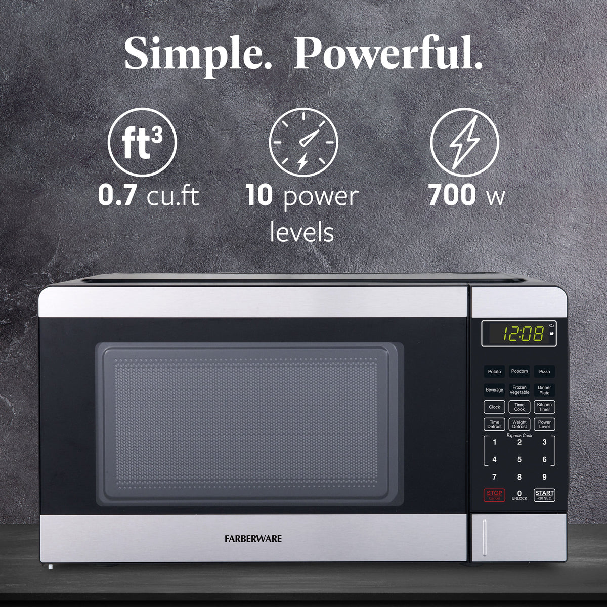 Farberware FMGZ09BKA 0.9 Cu. Ft. Microwave Oven, 900W, Digital Control, LED Display, 6 Cooking Presets, Black