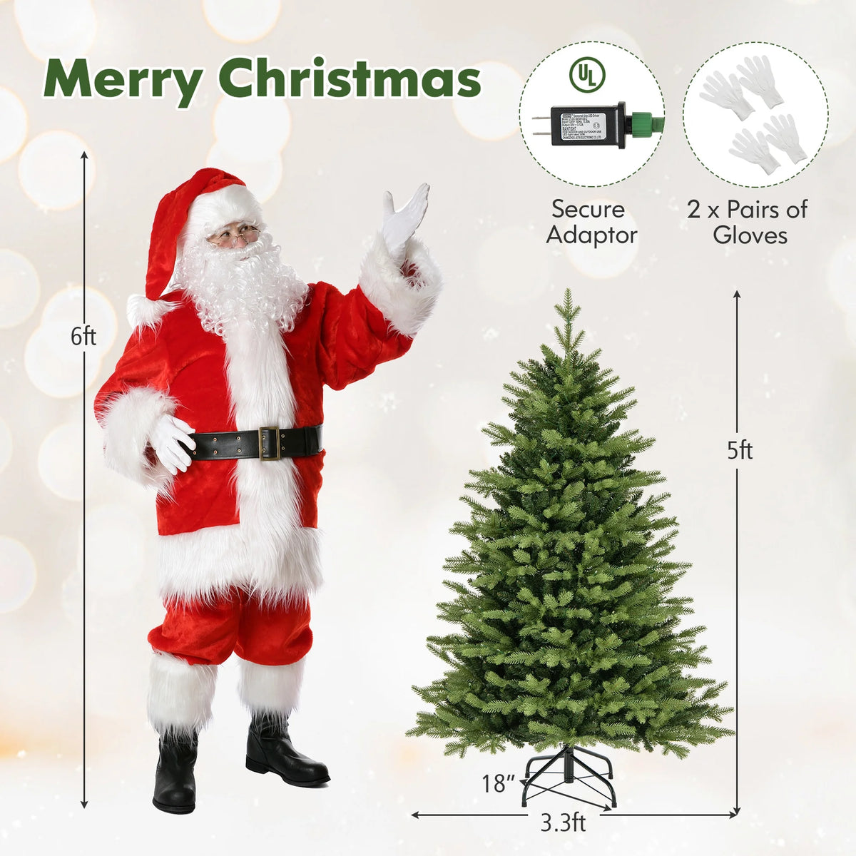 Costway 5 FT Pre-Lit Christmas Tree Hinged with 250 Multi-color Lights & 844 Branch Tips