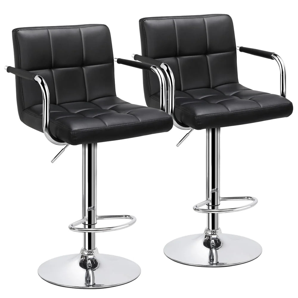 Yaheetech 2pcs PU Leather Adjustable Bar Stools for Dining Room, Black