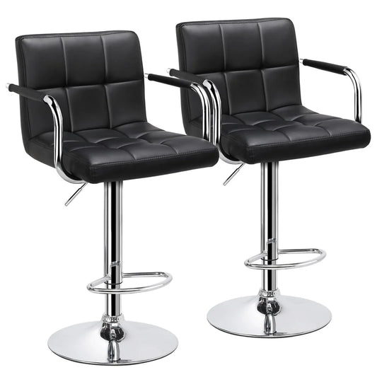 Yaheetech 2pcs PU Leather Adjustable Bar Stools for Dining Room, Black