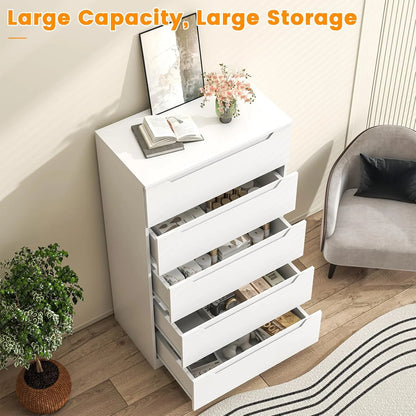 Winkalon Vertical 5 Drawer Dresser, Wood Storage Cabinet with Upgraded Stable Base for Bedroom Living Room, Black