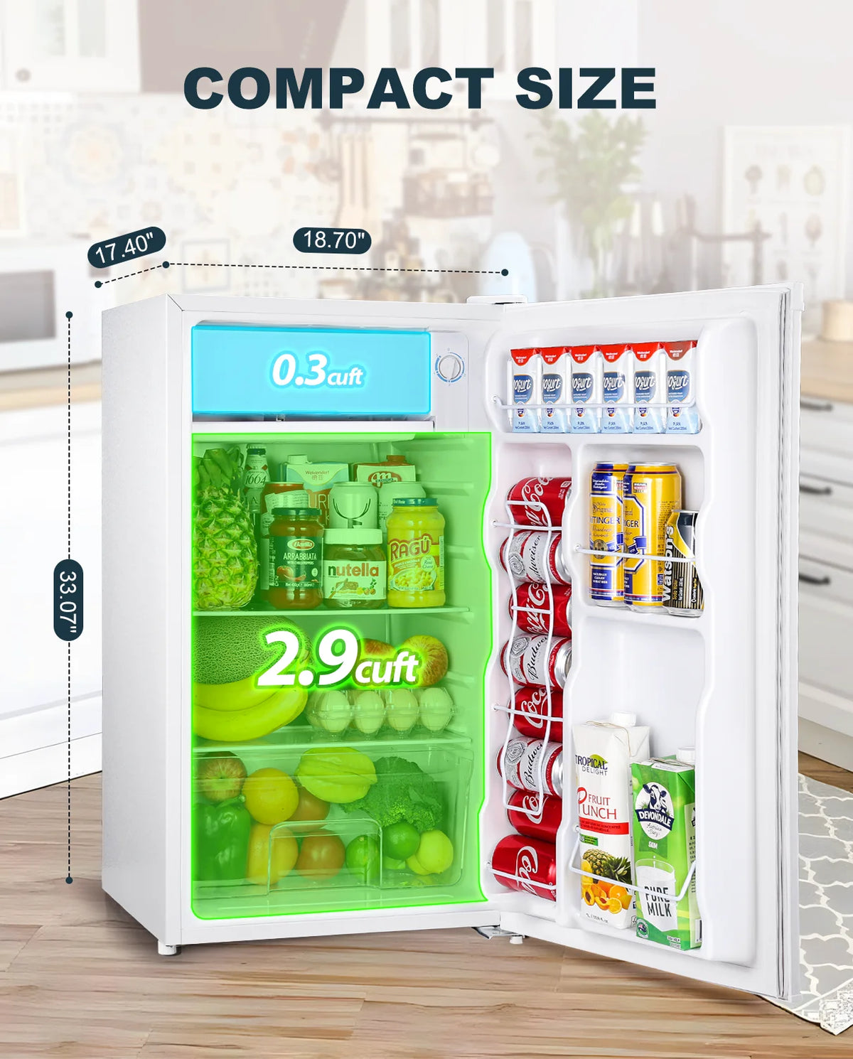Upstreman 3.2 Cu.Ft. Mini Fridge with Freezer Single Door Small Refrigerator Adjustable Thermostat Compact Fridge with Reversible Door, Low Noise, BR321 Black