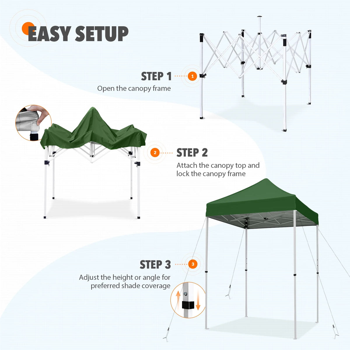 EAGLE PEAK 5x5 Pop Up Canopy Tent Instant Outdoor Canopy Easy Set-up Straight Leg Folding Shelter（Blue）