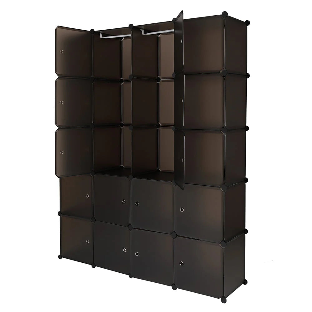 20 Cube Organizer Stackable, Plastic Portable Closet Wardrobe with Hanging Rod, Storage Organizer Cube for Hanging Clothes, Bedroom Armoire, Strong and Durable, Brown