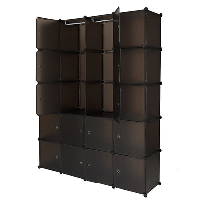 20 Cube Organizer Stackable, Plastic Portable Closet Wardrobe with Hanging Rod, Storage Organizer Cube for Hanging Clothes, Bedroom Armoire, Strong and Durable, Brown