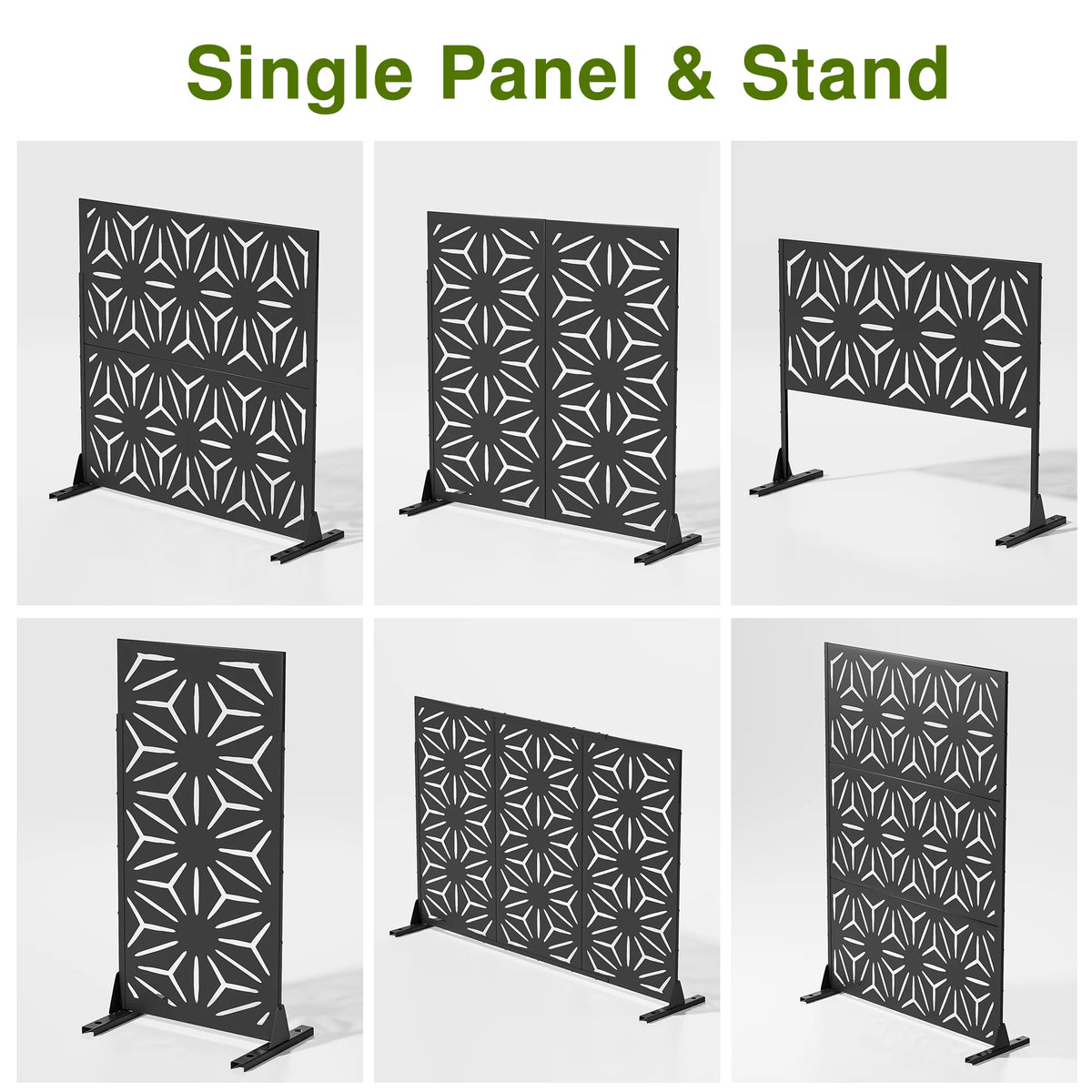 MAYEERTY 72" x 47" Outdoor Privacy Screen, 6 Panels Room Dividers for Home Office Patio, Black