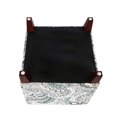 Homebeez Printed Linen Cube Storage Ottoman with Solid Wood Legs, Cube Footstool, Storage Cabinet, 18" H Weight Capacity 300LB Blue