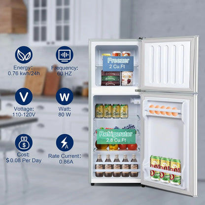GGTB 4.8 Cu. Ft. Apartment Refrigerator with Freezer, Dorm Fridge with Adjustable Thermostat & Shelves, Mini Refrigerator Freezer for RV, Kitchen, Office, College, Black
