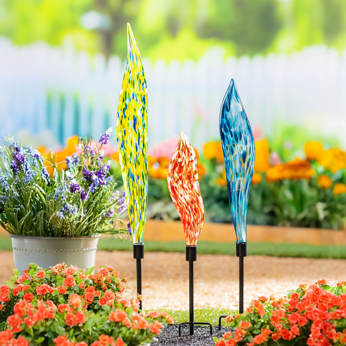 Glass Garden Stakes, Set of 3