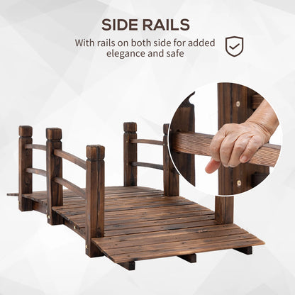 Outsunny 5 ft Wooden Garden Bridge Arc Stained Finish Footbridge with Railings for your Backyard, Stained Wood