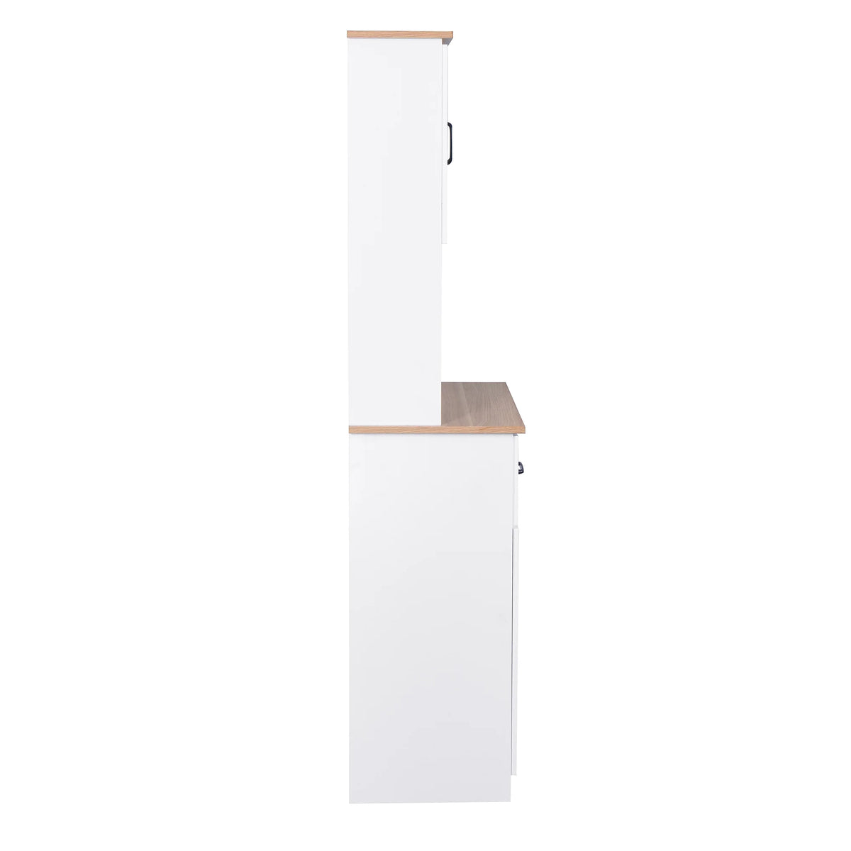 Clearance! Wooden Kitchen Cabinet White Pantry Room Storage Microwave Cabinet with Framed Glass Doors and Drawer