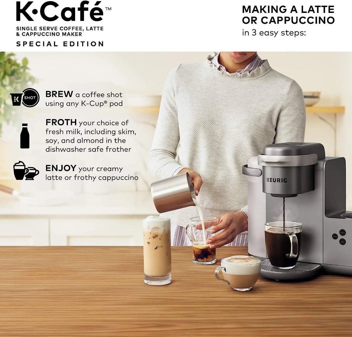 Keurig K-Cafe Special Edition Single-Serve Programmable Energy Efficient Button Controls K-Cup Pod Coffee, Latte, and Cappuccino Maker (Nickel)