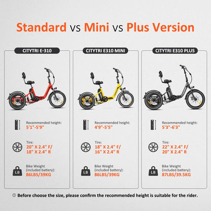 Addmotor Folding Electric Trike, 90MI Electric Tricycle for Adults, 750W 48V 20Ah, CITYTRI 3 Wheel Electric Bikes, Step-Thru Etrike with Rear Speed Differential & Parking Brake, E-310 Plus Red