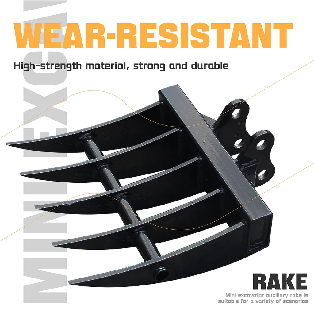 MachPro Mini Excavator Rake, 31'' Mini Excavator Attachments, 9 Tooth Wide Backhoe Digger Accessories Rake Use for Land Clearing, Debris Removing