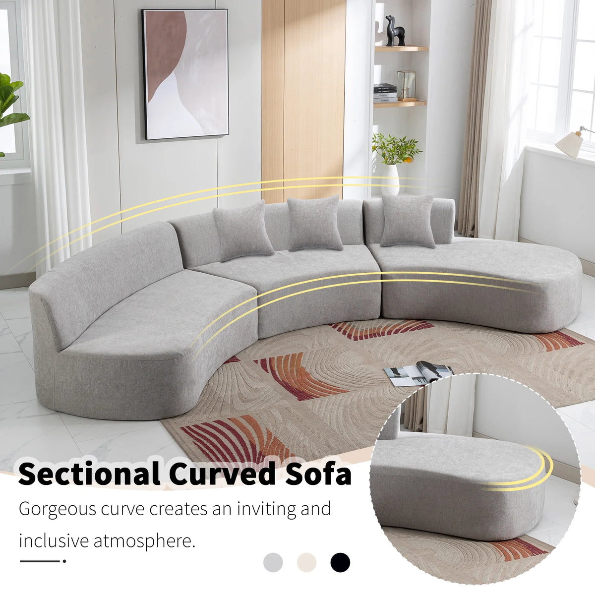 Harper & Bright Designs Modern Curved Floor Sofa Set, Modular Sectional Sponge Couch for Living Room, 2 PC Free Combination No Assembly Foam-Filled Sofa, Beige