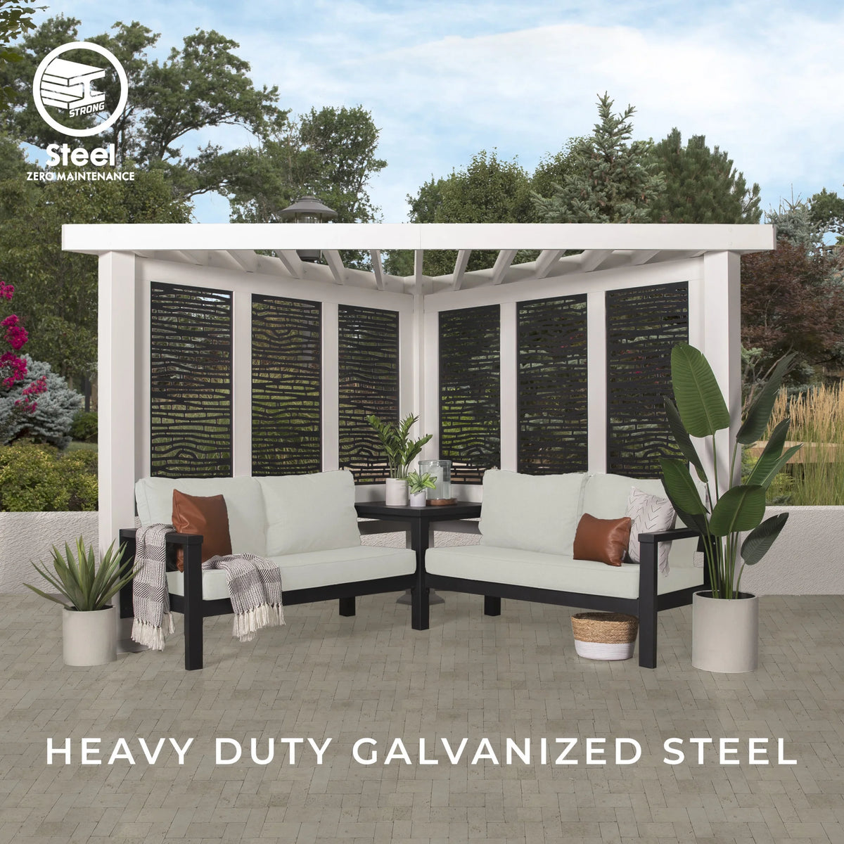 Backyard Discovery Ridgedale 12x8' Galvanized Steel Cabana Corner Pergola, Canopy, Seating