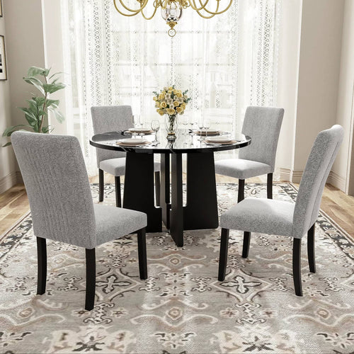 EUROCO 5-Piece Round Dining Table Set for 4, 43.3'' Kitchen Room Table with 4 Upholstered Chairs and Solid Wood Frame,Kitchen Table Set for Home Living Dining Room, Grey & Black