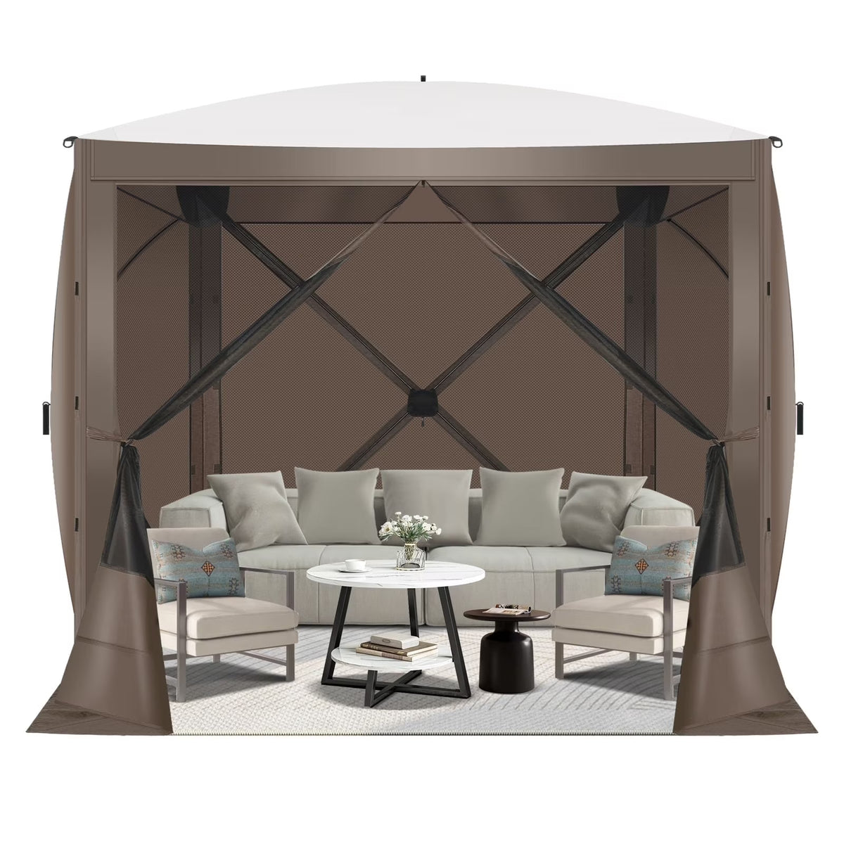 Hoteel 6x6ft Outdoor Pop Up Gazebo for Camping, Screen House with 4 Sidewalls and Mosquito Netting, Waterproof, UV Resistant,Portable Carry Bag, for Outdoor Camping, Lawn and Backyard, Brown