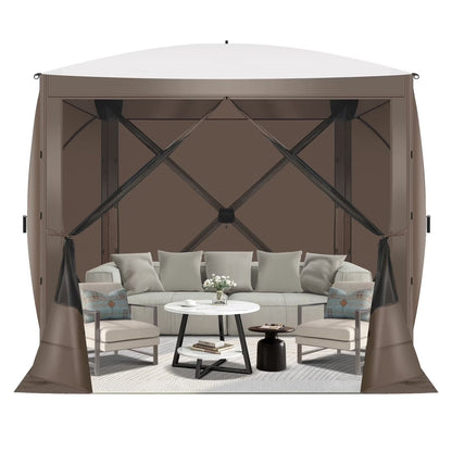 Hoteel 6x6ft Outdoor Pop Up Gazebo for Camping, Screen House with 4 Sidewalls and Mosquito Netting, Waterproof, UV Resistant,Portable Carry Bag, for Outdoor Camping, Lawn and Backyard, Brown