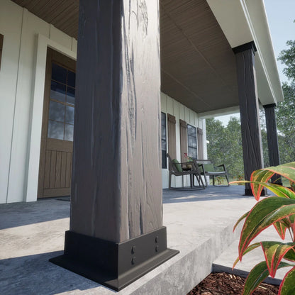 Ekena Millwork 6"W x 5'H Sand Blasted Endurathane Faux Wood Non-Tapered Square Column Wrap with Faux Iron Capital & Base