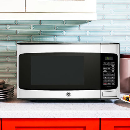 GE 1.1 Cu Ft Countertop Microwave Oven, 950W, Stainless Steel, One-Touch Cooking, Turntable, Auto Defrost, Child Lock, Model GCST11N1WSS