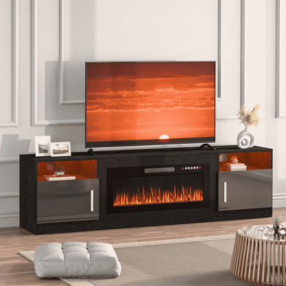 Waleaf Fireplace TV Stand with 36" Electric Fireplace Up to 80" TVs, Modern Wood Media TV Console with Highlight Cabinet, White