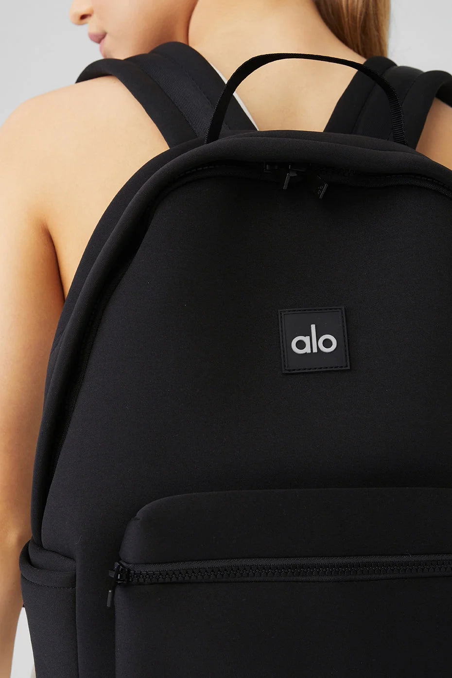 Alo Yoga Stow Backpack in Black Neoprene with Detachable Pouch, Laptop Sleeve - Water-Resistant Sport Gym Backpack for Adults