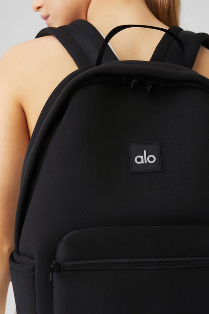 Alo Yoga Stow Backpack in Black Neoprene with Detachable Pouch, Laptop Sleeve - Water-Resistant Sport Gym Backpack for Adults