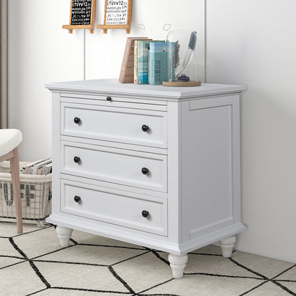 EUROCO 28�� Larger Solid Wood 3-Drawer Side Table Nightstand, End Table with Pull out Tray for Bedroom, Living Room, Hallway, Entryway,White