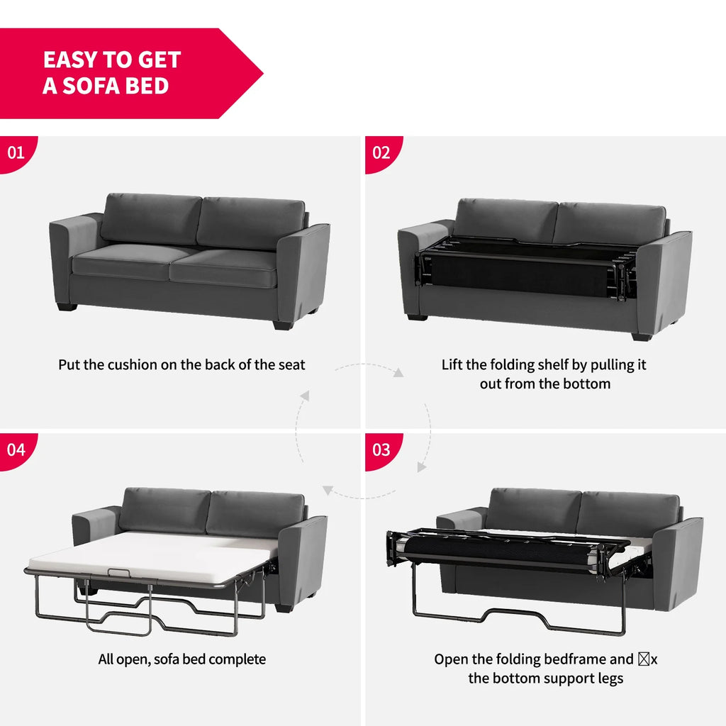 Mjkone Queen Pull Out Sofa Bed,Loveseat Sleeper Sofa with Mattress,2-in-1 Convertible Sleeper Couch,Dark Grey