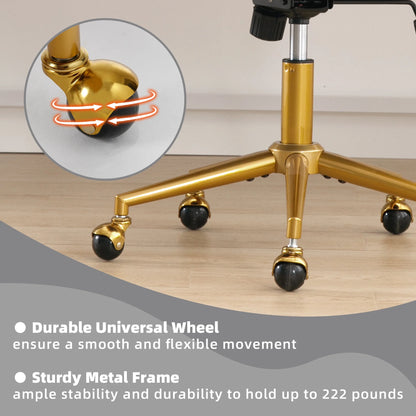Westice Home Office Desk Chairs, Velvet Task Chair, Height Adjustable Swivel Vanity Chair with Golden Base for Vanity Study, Living Room Computer Room, Beige