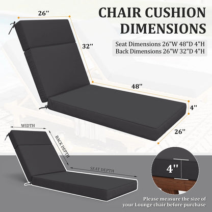 Kimunuk Outdoor Chaise Lounge Cushions set of 2, 80" x 26" x 4" Waterproof Pool Beach Recliner Replacement Cushions with Ties, Navy