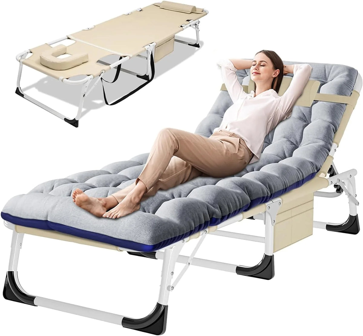 Slsy Folding Lounge Chair, 5-Position Adjustable Outdoor Reclining Chair, Folding Sleeping Bed Cot, Folding Chaise Lounge Chair for Pool Beach Patio Sunbathing